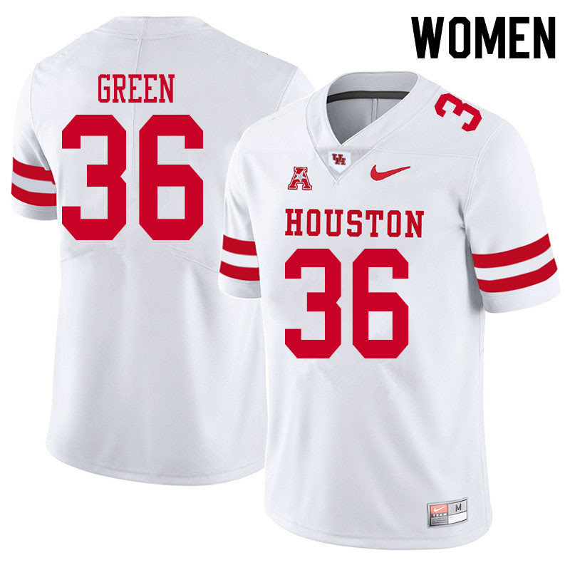 Women #36 Art Green Houston Cougars College Football Jerseys Sale-White - Click Image to Close